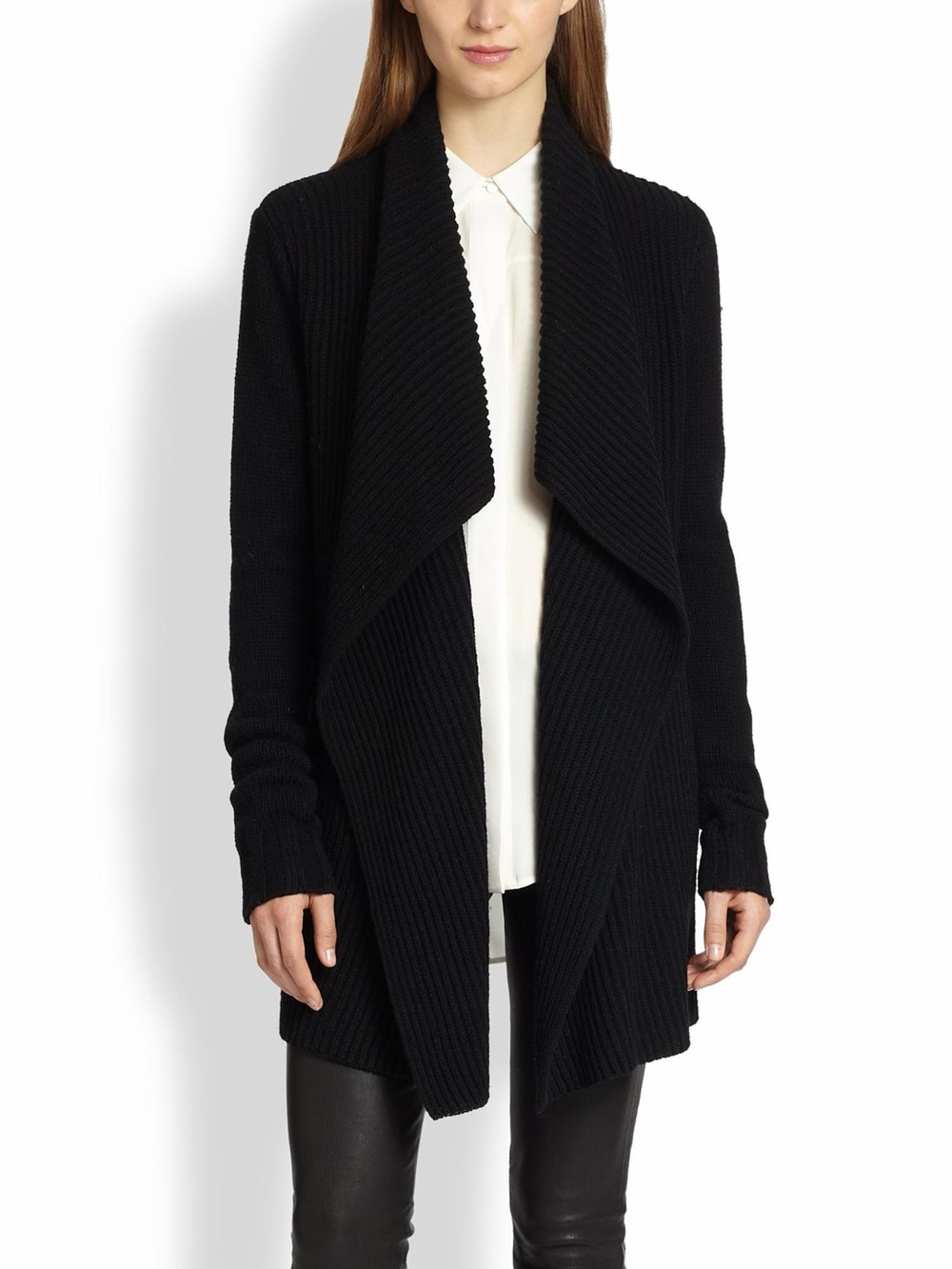 Vince Wool Yak Blend Drape Cardigan XS Black Open Front Quiet Luxury Minimalist